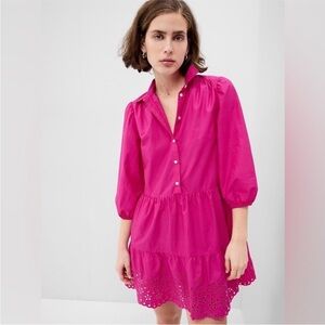 Gap Puff Sleeve Shirtdress In Viva Magenta Pink